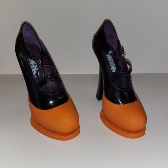 SOLD  PRADA RUNWAY 2012 Orange leather & Rubber Mary Jane Heels  FINAL PRICE 🧡 - Picture 5 of 16
